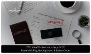 UAE Visa Photo Guidelines with photo size, white background rules, image format, and visa photo requirements