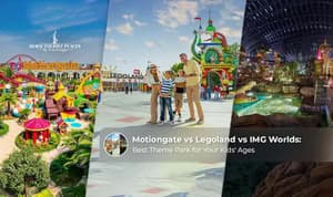 Comparing Motiongate, Legoland, and IMG Worlds for kids of different ages.