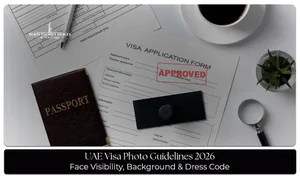 UAE Visa Photo Guidelines with photo size, white background rules, image format, and visa photo requirements